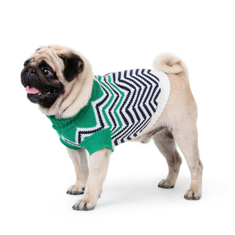 Dog Sweater Pet Knit Sweater Contrast Color Wave Pet Sweater Pet Clothes